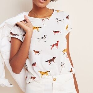 Anthropologie Weekend Puppy Dog Print Tee in Medium